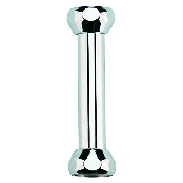 Grohe Verlängerungsrohr - Anschlussgewinde: ¾″, Höhe: 20 cm - Nahaufnahme einer verchromten Handtuchstange mit abgerundeten Enden vor einem schwarzen Hintergrund.