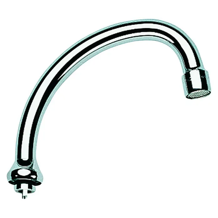 Grohe Rohrauslauf - Chrom, Messing, Ausladung: 140 mm, Mit Anschlag - Verchromter Wasserhahn mit gebogenem Auslauf und Luftsprudler für Waschbecken oder Spüle.