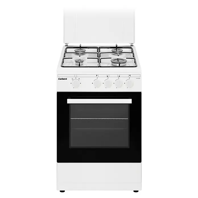 Corberó Cocina de gas CCSF45020NW - Zonas de cocción: 4 ud., Blanco/Negro - Cocina de gas blanca Corberó con cuatro quemadores y horno para cocinar y hornear de forma versátil.