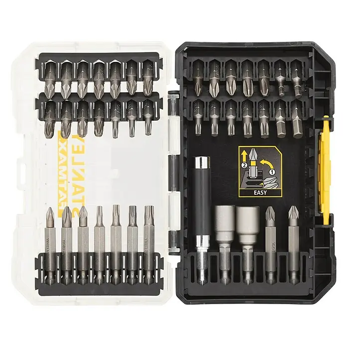 Stanley FatMax Bit-Set STA88560-XJ - 40 -tlg. - Schrauberbit-Set: Vielfältige Auswahl an Bits für unterschiedliche Schraubanwendungen in praktischer Aufbewahrungsbox für Heimwerker und Profis.