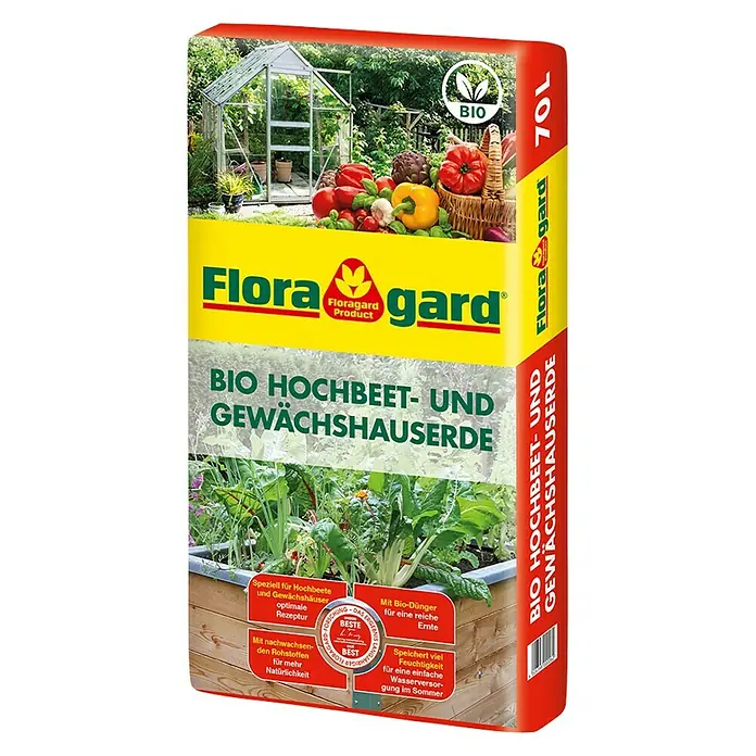 Floragard Bio-Hochbeeterde - 70 l - Produktbild von Floragard Bio Hochbeet- und Gewächshauserde (70L) für Hochbeete und Gewächshäuser mit optimaler Rezeptur und Bio-Dünger.