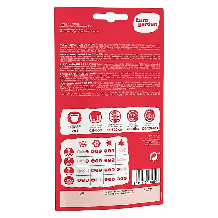Euro Garden Semillas de lechuga Amarilla de Lyon - Cosecha: Enero, 10 g - Paquete de semillas de acelga 'Amarilla de Lyon' de Euro Garden. Resistente, productiva, ideal para huertos urbanos.