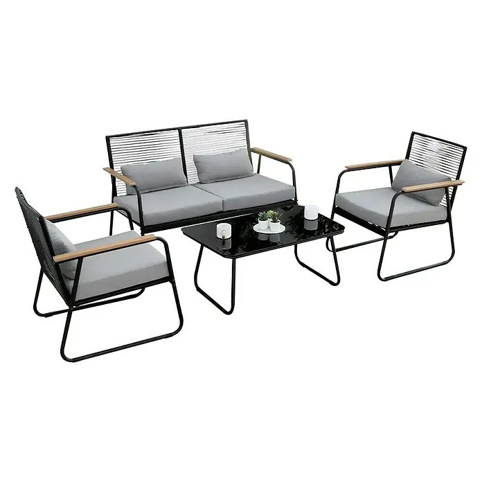 Acamp Loungemöbel-Set Paxos - 4 -tlg., Stahl, Polyrattan, Grau - Elegante Gartenmöbel-Set mit Sofa, Sesseln und Tisch. Das Set bietet stilvollen Komfort für den Außenbereich mit modernen Akzenten.