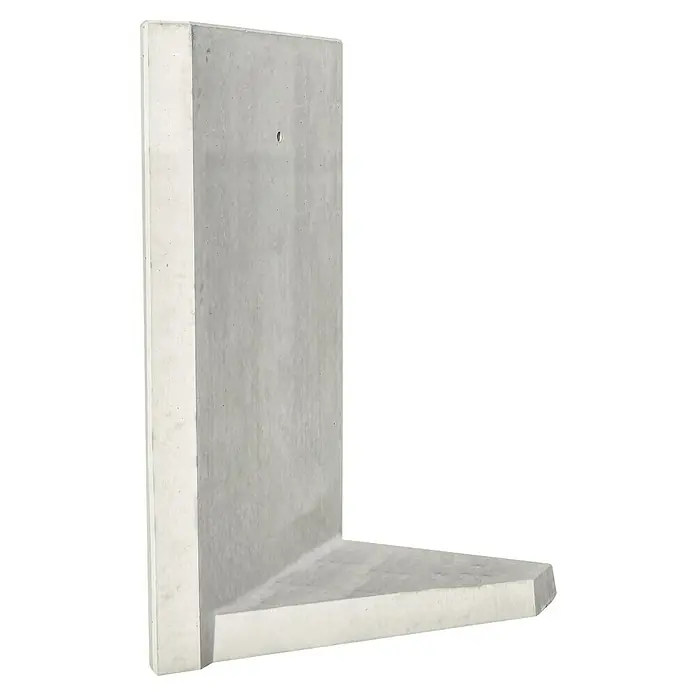 Diephaus L-Stein Außenecke - 55 cm, 100 cm, Stärke: 12 cm, Grau - Nahaufnahme einer robusten Betonwinkelstützmauer, ideal für Bau- und Landschaftsbauprojekte.