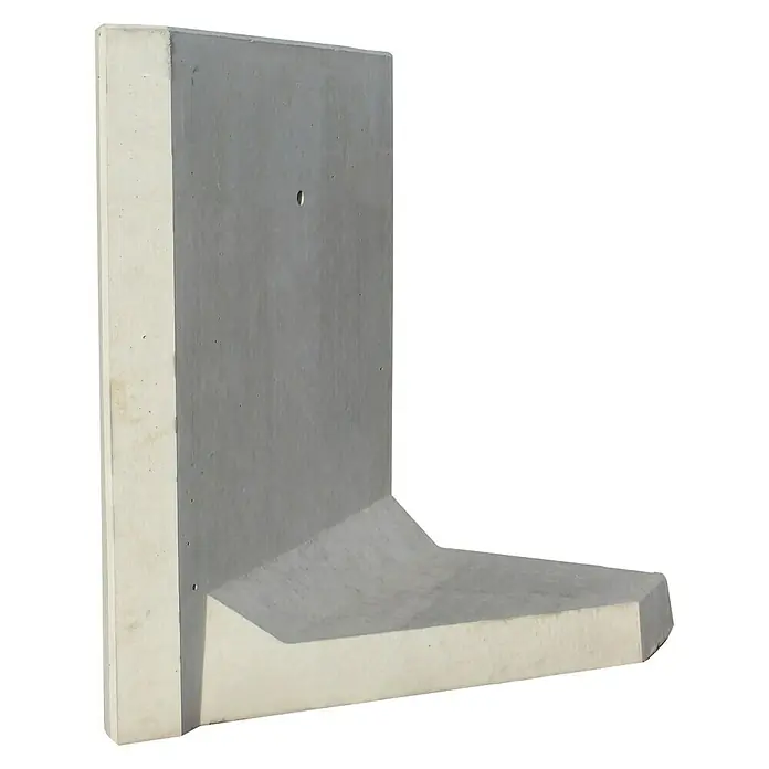 Diephaus L-Stein Außenecke - 105 cm, 100 cm, Stärke: 12 cm, Grau - Bild eines Betonstützwandelements in L-Form, ideal für den Bau von stabilen und langlebigen Stützmauern im Garten- und Landschaftsbau.