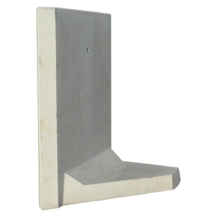 Diephaus L-Stein InneneckeBewehrt, Höhe: 130 cm, Breite: 100 cm, Stärke: 12 cm, Grau - Nahaufnahme einer Betonstützmauer. Dieses Fertigteil in L-Form bietet robuste strukturelle Unterstützung und Haltbarkeit.