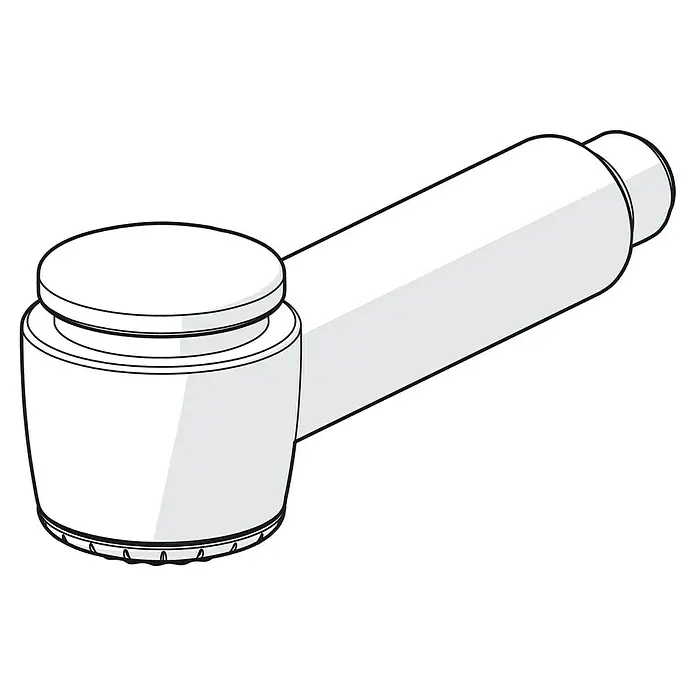Hansa Handbrause Mix - Anzahl Funktionen: 2 Stk., Chrom - Abbildung eines Wasserhahns mit rundem Knopf und zylindrischem Auslauf, eine minimalistische und moderne Sanitärarmatur.