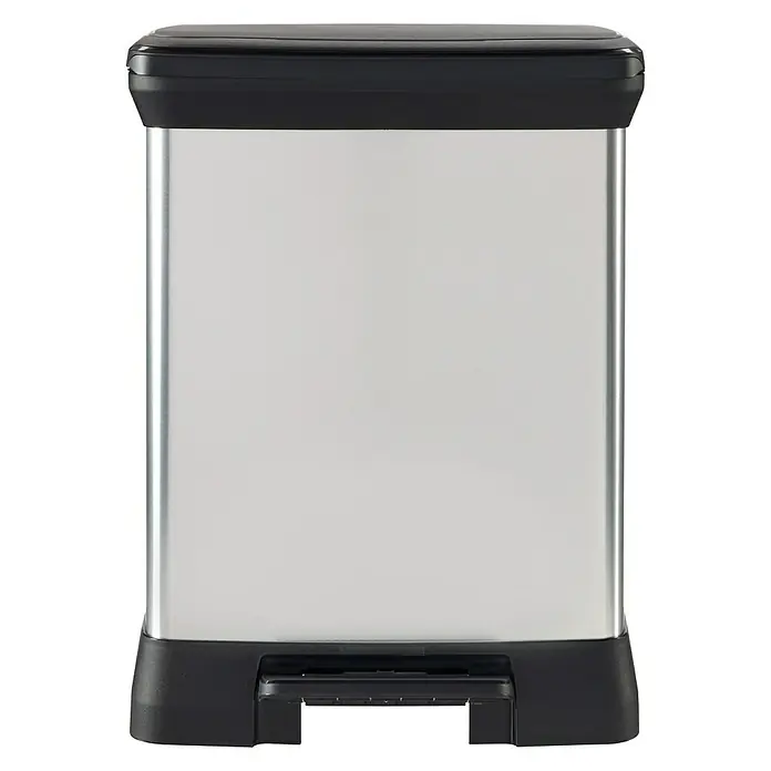 Keter Treteimer Deco Bin Metallics Duo - 30 l, Metall, Schwarz/Silber - Ein moderner, rechteckiger Treteimer aus Edelstahl mit schwarzem Deckel und Fußpedal. Perfekt für Küche und Bad.