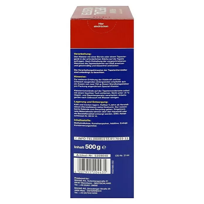 BAUHAUS Premium Tapetenkleister Spezialkleister - 500 g - Rechte Seitenansicht