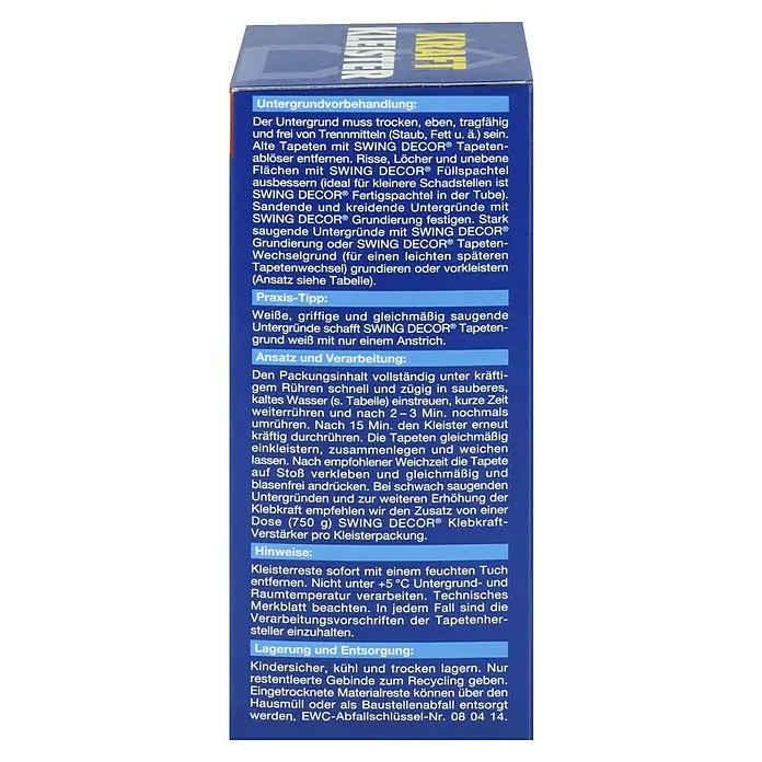 Swing Decor Tapetenkleister Kraftkleister - 200 g - Informationen zur Untergrundvorbereitung und Verarbeitung des SWING DECOR® Tapetenkleisters.