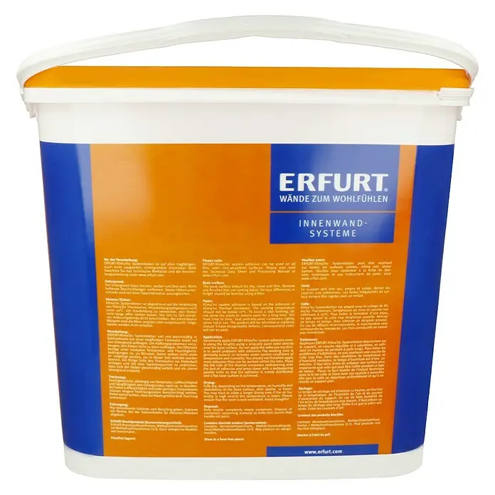 Erfurt Systemkleber Klima Tec - 10 kg - Eimer Erfurt Innenwand-Systemkleber: Zum Wohlfühlen renovieren. Für glatte Wände und sichere Haftung. Leicht zu verarbeiten.