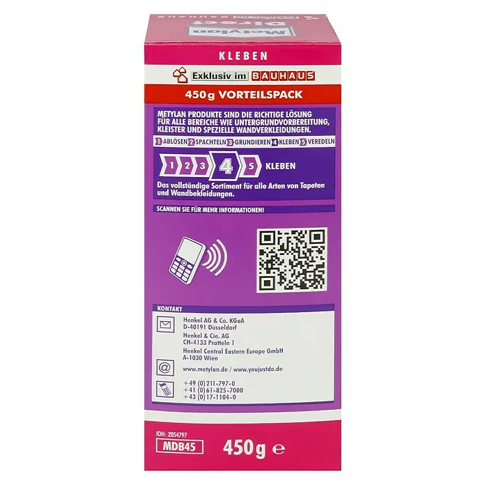 Metylan Tapetenkleister Vlieskleister Direct - 450 g - Klebestoff von Metyan, 450g Vorteilspackung, exklusiv im Bauhaus erhältlich, ideal für alle Arten von Tapeten und Wandbekleidungen.