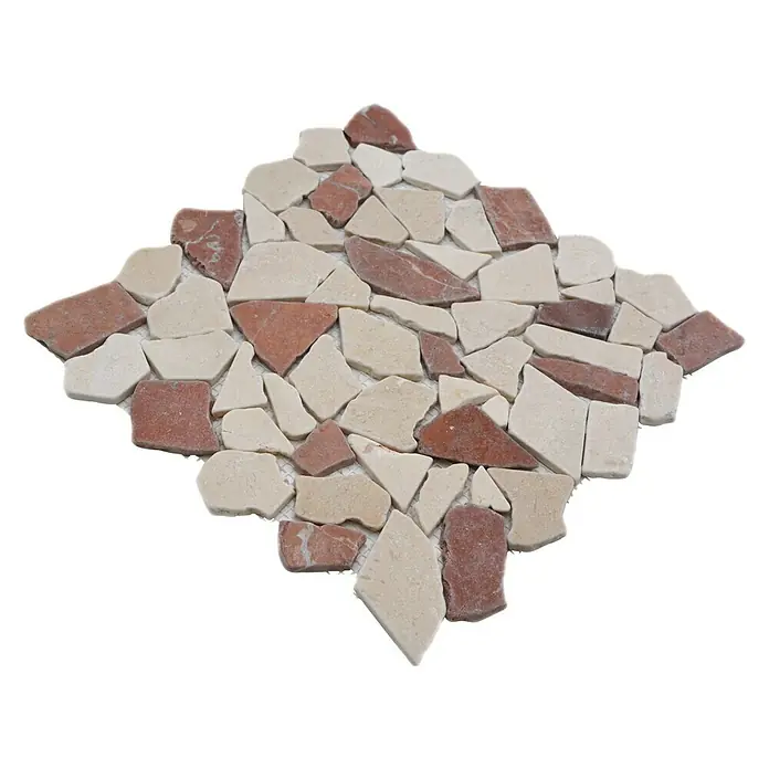 Mosaikfliese Mix CIOT 30/1513 - 30,5 x 30,5 cm, Beige/Braun, Matt - Nahaufnahme eines Mosaikfliesenmusters mit roten und beigen Steinen.
