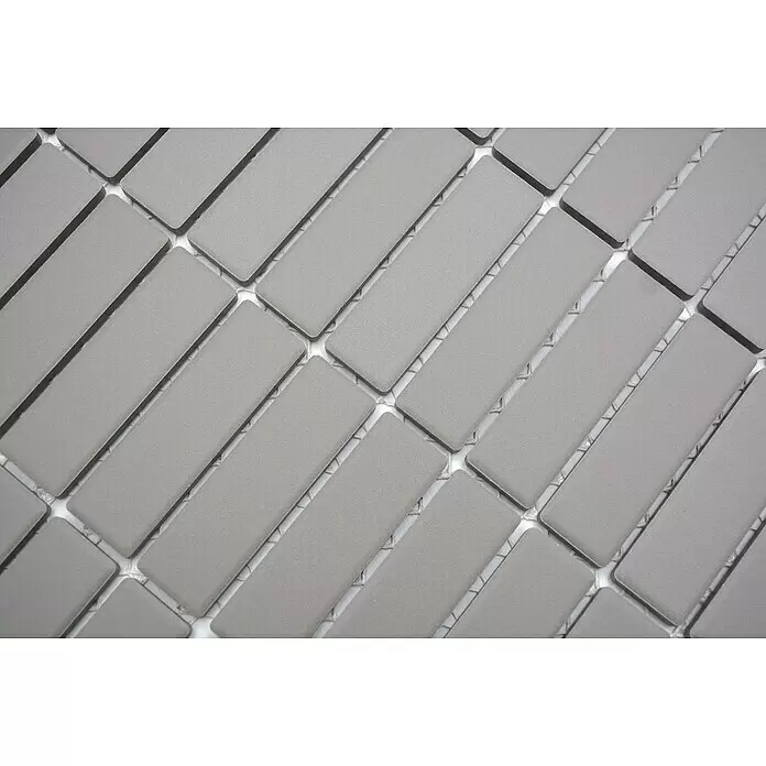 Mosaikfliese Stäbchen Uni CU ST 031 - 29,7 x 29 cm, Grau, Matt - Detailaufnahme