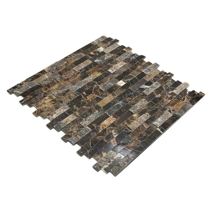 Selbstklebemosaik SAM 4NM55 - 30,5 x 30,5 cm, Dunkelbraun, Matt - Muster einer Mosaikfliese aus dunkelbraunem Marmor mit eleganten helleren Maserungen, ideal für stilvolle Wand- und Bodenbeläge.