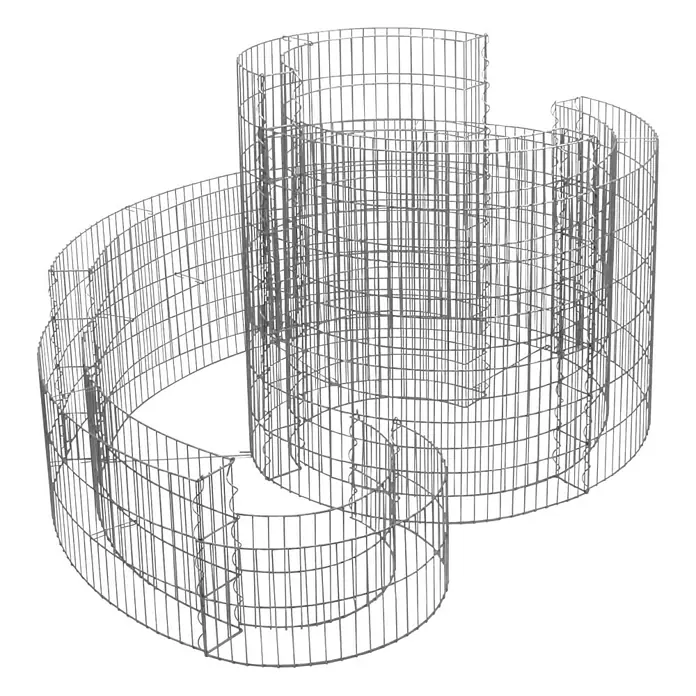 Bellissa Kräuterspirale - 140 x 110 x 80 cm - Eine dreidimensionale Darstellung eines spiralförmigen Drahtkorbs auf schwarzem Hintergrund. Dieses Drahtkorb-Design bietet eine einzigartige Aufbewahrungslösung.