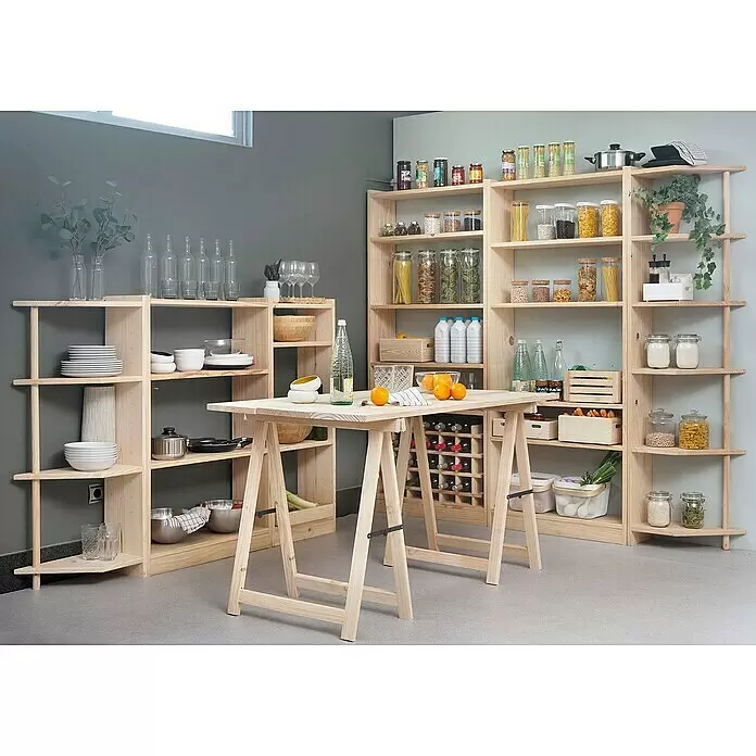 Astigarraga Holzklappbock Professionell - Tragkraft: 600 kg, Höhe: 75,5 cm, Kiefer - Umfassendes modulares Holzregalsystem und Tisch in Speisekammer zur Organisation von Lebensmitteln und Küchenutensilien.