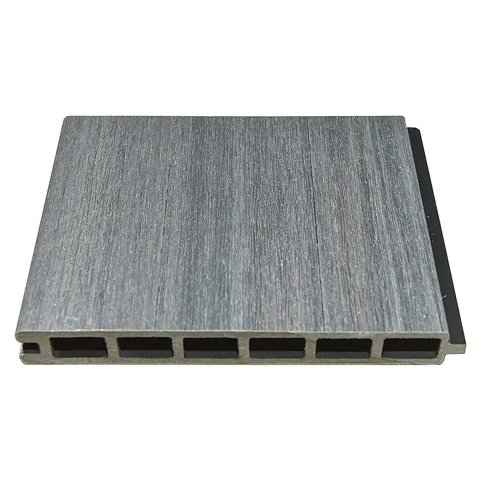 T & J Sichtschutzelement Elskop - B x H: 179 x 15 cm, Grau - Nahaufnahme einer grauen WPC-Terrassendiele mit Hohlkammerstruktur, ideal für langlebige und moderne Außenbereiche.