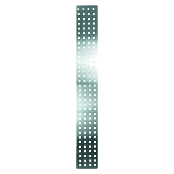 T & J Sichtschutzelement Aalborg - 25 x 179 cm, Silber - Glänzender silbergrauer Lochstreifen aus Metall mit regelmäßigen quadratischen Löchern.