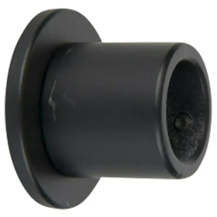 Tapa final Lateral - Negro, 1 ud. - Un soporte de barra de cortina negro mate con una base redonda para fijar a la pared y un soporte cilíndrico para la barra.