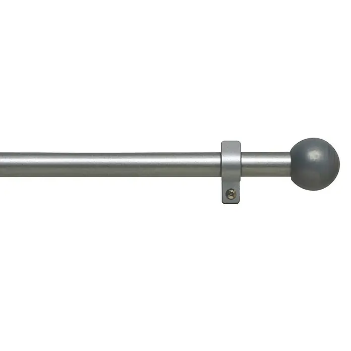Barra para cortinas Kit metálico Esfera - Ø x L: 19 x 172 mm, Metal, Gris - Primer plano de una barra de cortina plateada con una bola en el extremo y un soporte para fijarla.