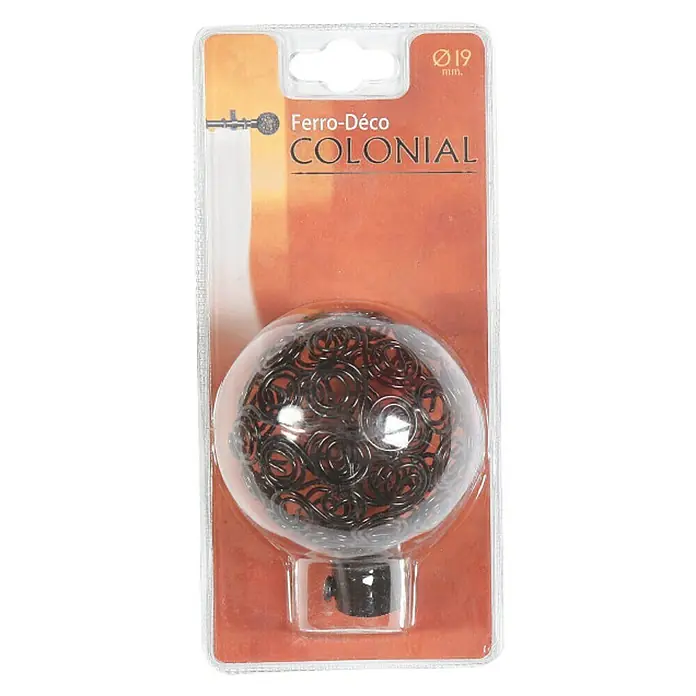 Tapa final esfera Orfebre - Negro, 1 ud. - Paquete de terminales para barras de cortina Ferro-Déco Colonial con un diseño esférico y de filigrana en negro y plástico transparente.