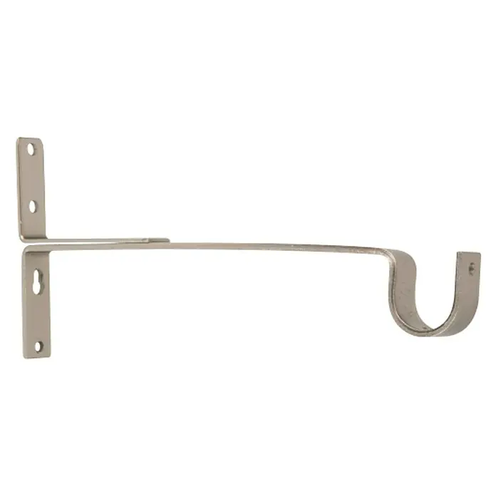 Soporte de pared largo Ferro wood - L x An x Al: 21,5 x 1,6 x 4,9 cm, Diámetro: 22 mm, Metal, Plateado - Primer plano de un soporte de barra de cortina de metal con orificios de montaje sobre un fondo negro.