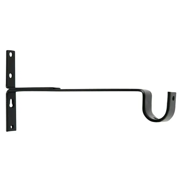 Soporte de pared largo Ferro wood - L x An x Al: 21,5 x 1,6 x 4,9 cm, Diámetro: 22 mm, Metal, Negro - Soporte de barra de cortina negro para montaje en pared con soporte final en forma de U para fijar la barra.