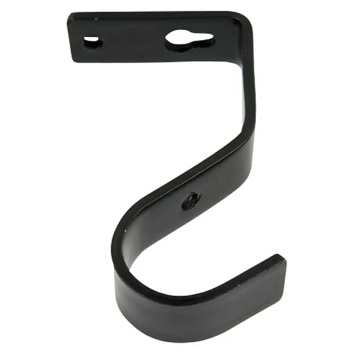 Soporte de techo - Negro, L x An x Al: 7,6 x 1,6 x 5,3 cm, Atornillado - Primer plano de un soporte de gancho de pared negro con orificios de montaje para una fácil instalación.