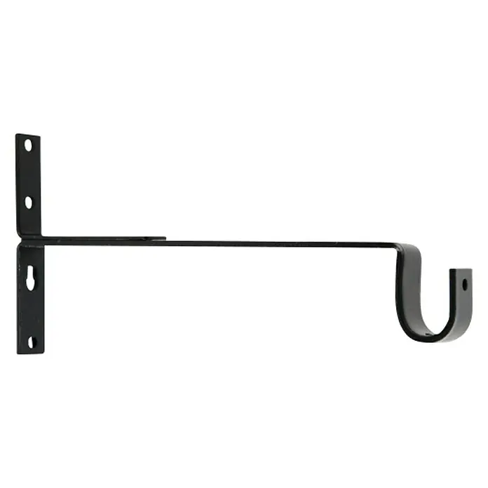 Soporte de pared largo Ferro wood - L x An x Al: 20,8 x 1,6 x 3,4 cm, Diámetro: 16 mm, Metal - Primer plano de una barra de cortina negra con soporte de pared. Ideal para una decoración de ventanas elegante.