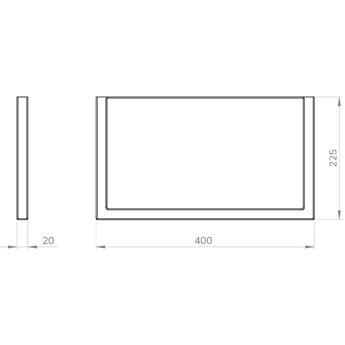 Artysan Set de patas de mueble de lavabo Arosa - L x Al: 40 x 22,5 cm, Negro - Dibujo técnico de un plato de ducha rectangular con dimensiones de 400 x 225 x 20 mm.