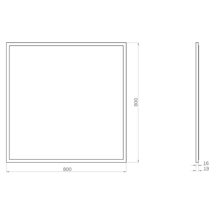 Artysan Espejo con marco Arosa - 80 x 80 cm, Negro - Lámpara de pared LED cuadrada, 800x800 mm, diseño delgado de 16-19 mm de espesor para interiores modernos.
