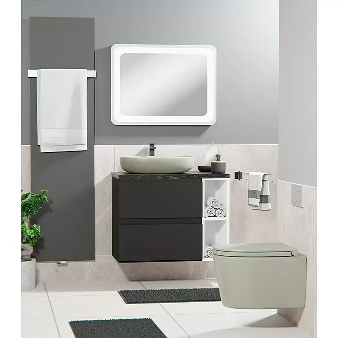 Szagato Designheizkörper Manhattan 3 - B x H: 470 x 1.800 mm, Wärmeleistung bei Vorlauftemperatur von 75 °C (D: 50): 1.118 W, Schwarz, Mit 1 Handtuchhalter (50 mm) - Stimmungsaufnahme