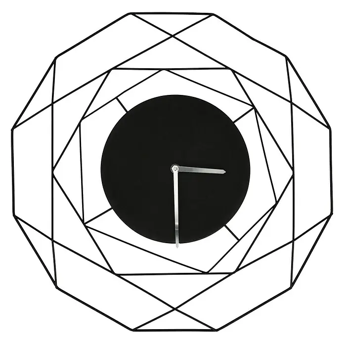 Wanduhr 3D - Durchmesser: 50 cm, Schwarz - Moderne Wanduhr mit geometrischem Design und schwarzen Zifferblatt, perfekt für stilvolle Wohnräume.