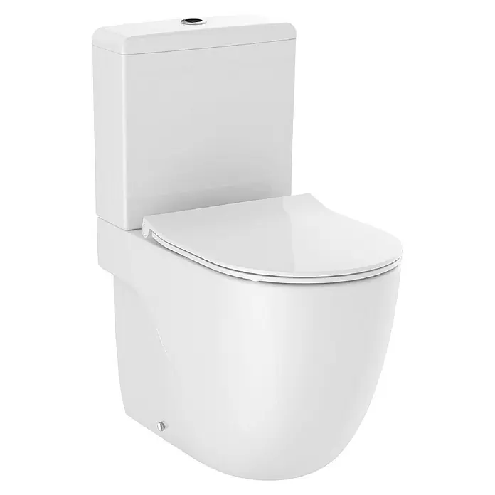 Roca Pack de WC Teras Rimless Touchless - Sin borde de descarga, Salida dual, Blanco - Elegante inodoro en blanco con cisterna. Su diseño sobrio se integra perfectamente en baños modernos, ofreciendo confort.\n