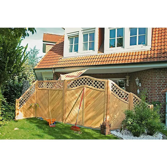 T & J Sichtschutzelement Classico - B x H: 90 x 180 cm, Natur - Eine individuell gefertigte Gartenzaunanlage aus Holz. Das hochwertige Design passt perfekt zum Haus mit Dachziegeln.