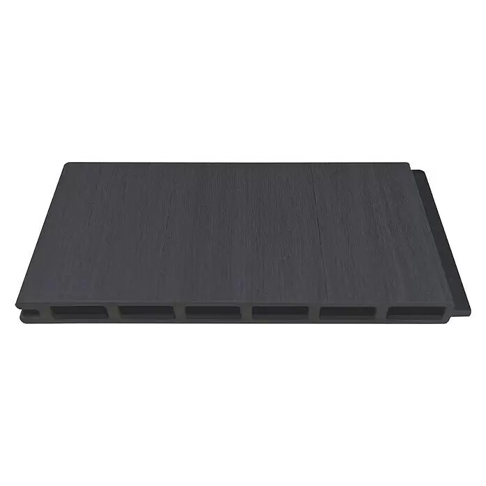 T & J Sichtschutzelement Elze - B x H: 179 x 30 cm, Anthrazit - Dunkelgraues WPC-Terrassendiel mit texturierter Oberfläche und sichtbarem Hohlkammerprofil.