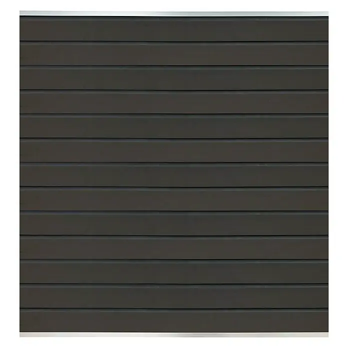 T & J Sichtschutzelement Wollbach - B x H: 175 x 180 cm, Anthrazit - Detailaufnahme einer modernen, horizontalen Garagentoroberfläche in dunklem Braun mit silbernen Akzenten.