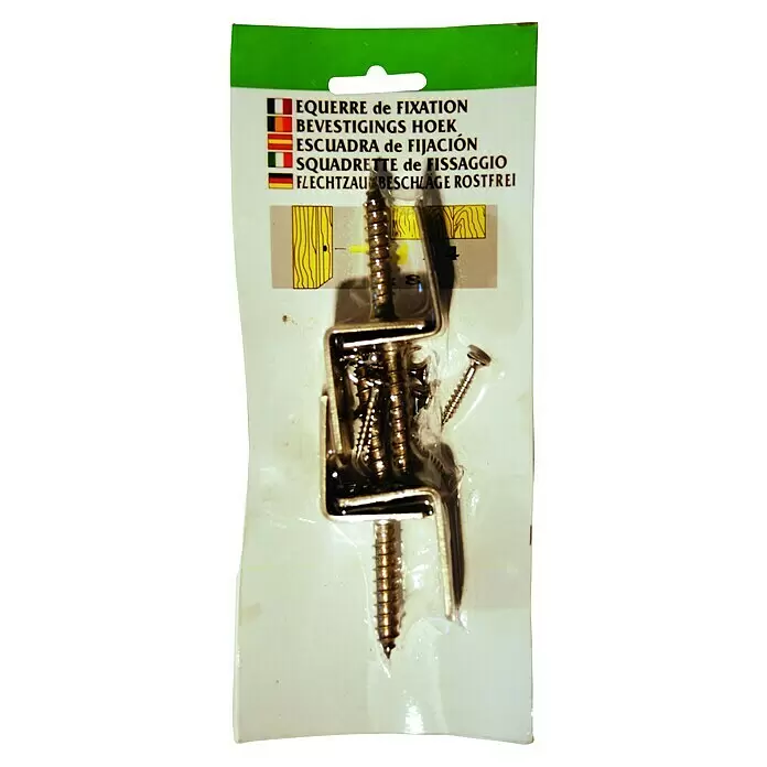 T & J Winkelverbinder - L x B x H: 3 x 11 x 15 cm, Edelstahl - Set aus silbernen Metall-L-Winkeln und Schrauben in Verkaufsverpackung.
