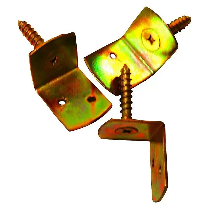 T & J Winkelverbinder - L x B x H: 6 x 3 x 3 cm, Stahl - Goldfarbene L-Winkel aus Metall mit Schrauben, zur Eckbefestigung bei Möbeln oder im Bauwesen.