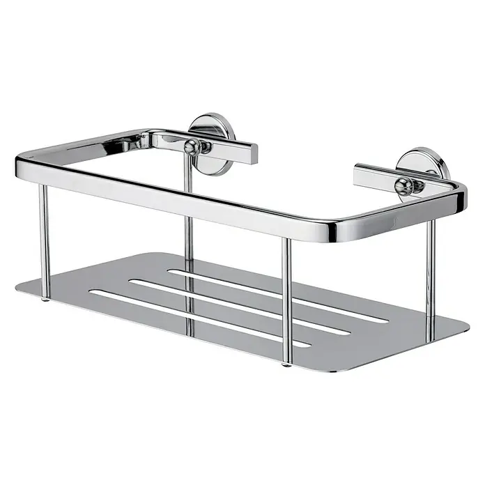 Camargue Duschkorb Sirah - 25 x 12 x 8 cm, Aluminium, Chrom - Ein glänzendes, verchromtes Duschregal mit Ablage und Halterung zur Wandmontage, ideal für Badezimmeraccessoires.