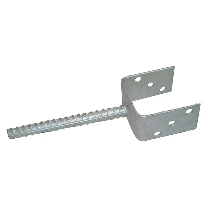 T & J U-Stützenschuh - L x B x H: 9,2 x 9,2 x 30 cm, Passend für: Für Pfosten 9 x 9 cm, Verzinkt - Ein verzinkter Pfostenträger mit Anker zum Einbetonieren für einen sicheren Halt der Holzkonstruktion im Außenbereich.