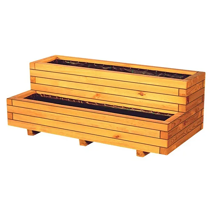 T & J Pflanzkübel eckig Vitja - 50 x 100 cm, Holz - Erhöhter Pflanzkasten aus Holz mit zwei Ebenen. Ideal für Garten und Terrasse, bietet Platz für Pflanzen und Kräuter.