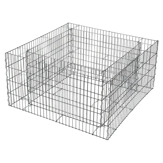 Bellissa Hochbeet 4-Eck Premium - 80 x 80 x 40 cm, Stahl, Silber - Das Bild zeigt einen Gabionenkorb, der aus Drahtgitter gefertigt ist. Er ist leer und hat eine kubische Form, ideal für Steine.