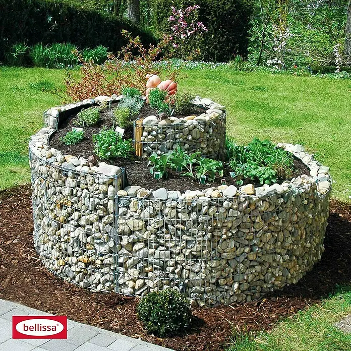 Bellissa Gabionen-Kräuterspirale - 150 x 200 x 80 cm, Stahl, Fassungsvermögen Erde: 1.350 kg - Steingabionen-Hochbeet im Garten.