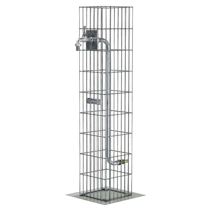 Bellissa Gabionensäule Gabione - 18,5 x 18,5 x 90,5 cm, Stahl, Maschenbreite: 25 mm, Maschenhöhe: 100 mm - Edelstahldusche für den Außenbereich. Robuste Konstruktion mit Wasserhahn und Brausekopf für ein erfrischendes Duscherlebnis im Freien.