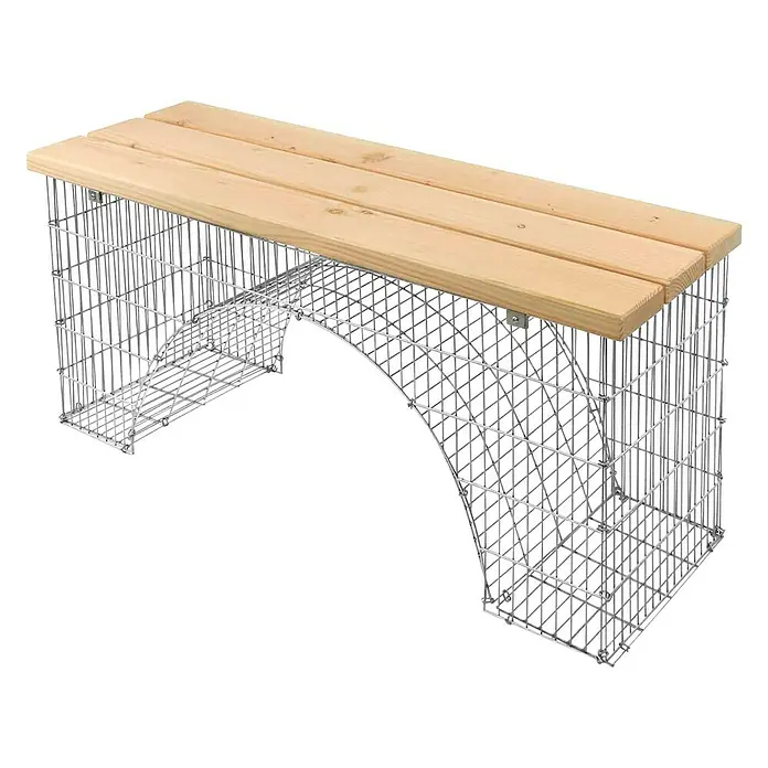 Bellissa Gartenbank-Gabione Arco - L x B x H: 125 x 45 x 54 cm - Eine stilvolle Gabionenbank mit hellen Holzsitzen, perfekt für den Garten oder die Terrasse. Die Bank kombiniert Naturmaterialien und modernes Design.