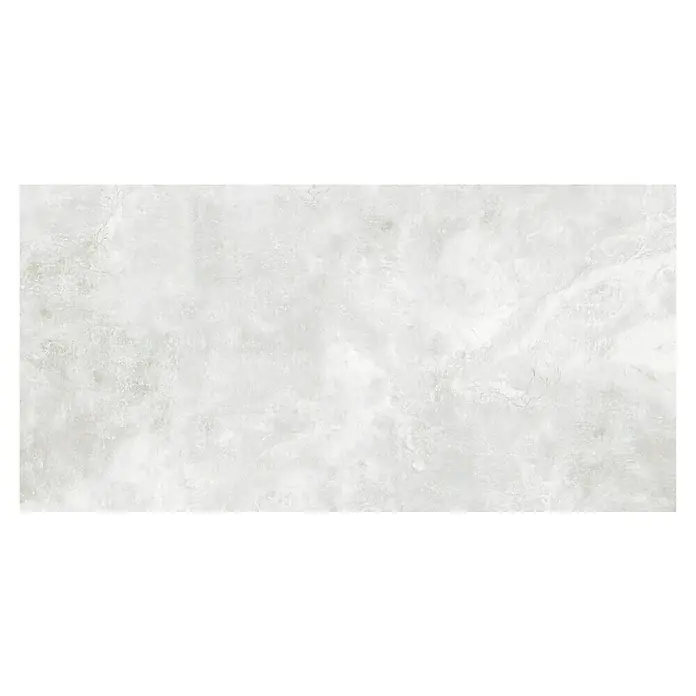 Feinsteinzeugfliese Geo White - 120 x 240 cm, Weiß, Schimmernd - Helle, großformatige Fliese in Betonoptik, ideal für moderne Wohnräume. Die Oberfläche ist matt und hat eine dezente Textur.