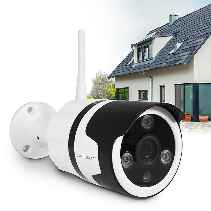Avidsen Überwachungskamera - Schwarz, Weiß - Bild einer Avidsen-Überwachungskamera, die sich ideal für die Sicherheit Ihres Zuhauses eignet. Robust und mit Nachtsicht ausgestattet.