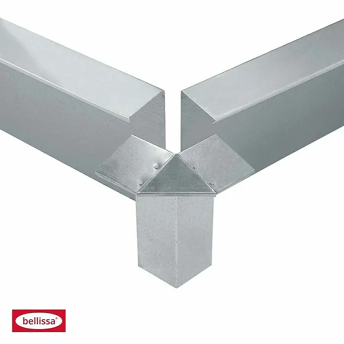 Bellissa Schneckenblech - Stahl, Verzinkt, 100 x 20 cm - Bild eines metallenen Eckverbinders für rechteckige Profile, ideal für den Bau von stabilen Strukturen.